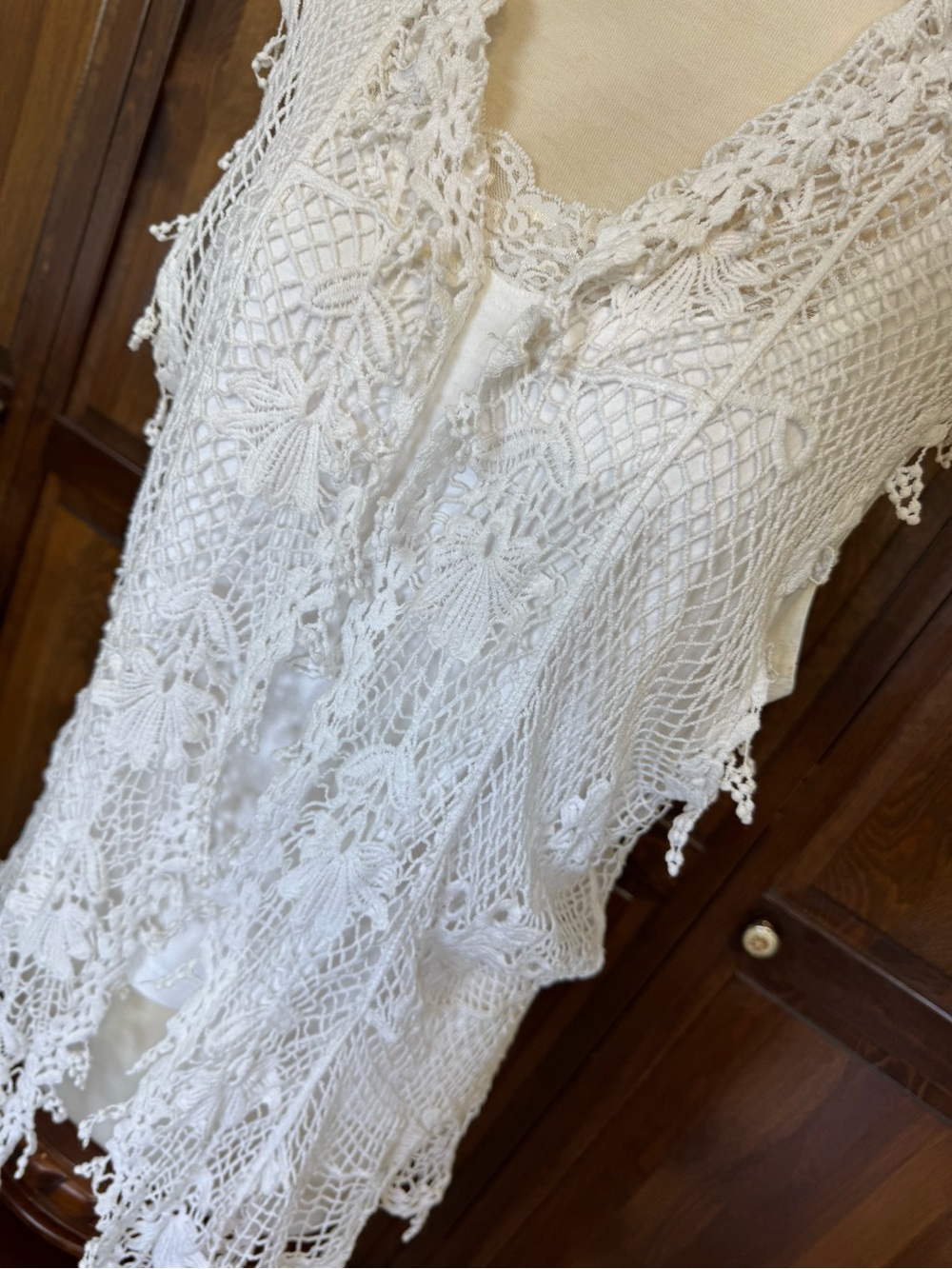 100% Cotton Crochet Lace Open Front Draped Sleeveless Cottagecore Boho Vest L